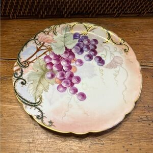 J.P.Limoges, France Decorative Plate  Grapes w/Gold Accents. Farmhouse/Cottage